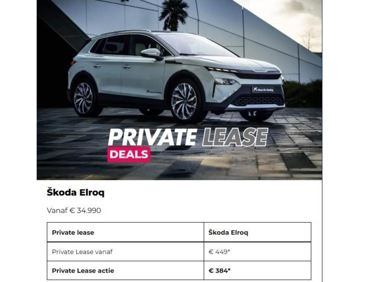 Skoda Elroq Selection Elektromotor 125 kW / 170 PK SUV Elektri | Trekhaak wegklapbaar | PRIVATELEASE 416,- PER MAAND!! | 1500,- INRUILPREMIE!!| 2025 rijden!