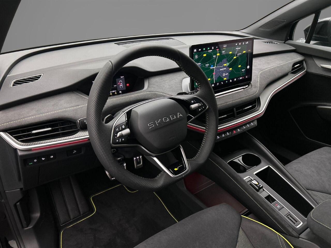 Skoda Enyaq iV 85X RS 340pk Automaat Trekhaak, 1.800 kg trekgewicht, Adaptive cruise control, LED matrix koplampen, Achteruitrijcamera, Stuurwiel verwarmd, Stoelverwarming