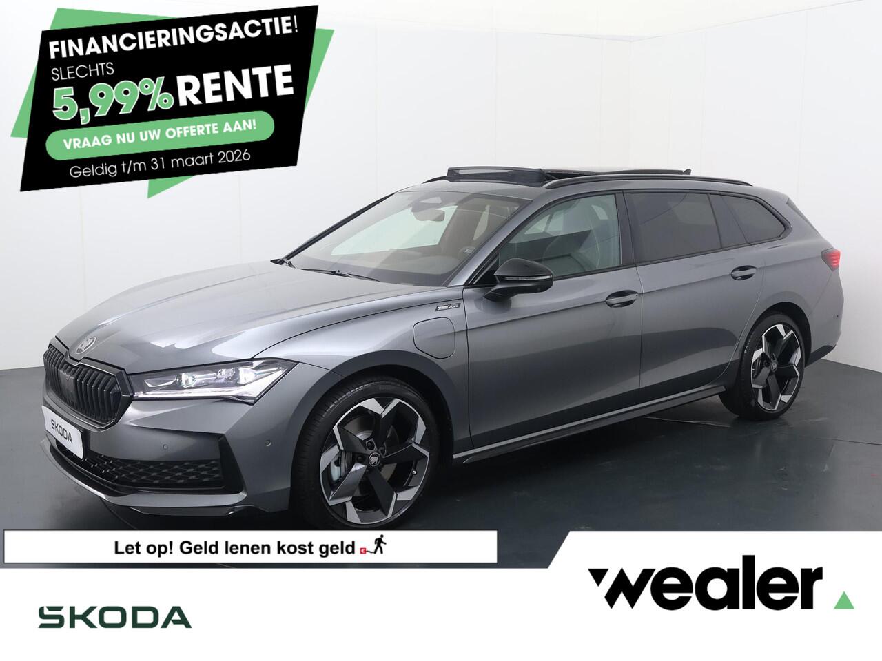 Skoda SUPERB Combi 1.5 TSI PHEV Sportline Business | 150 PK | SoH 100% | Trekhaak | Panoramadak | Top area view 360 graden | Head-up display | Lederen bekleding | Canton soundsystem |