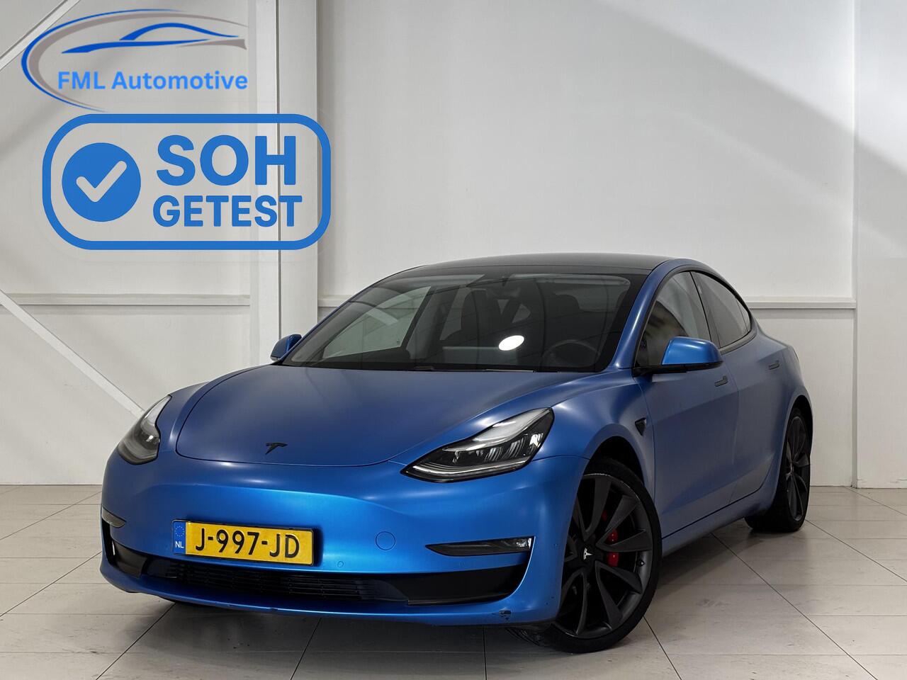 Tesla Model 3 Performance AWD 75 kWh 89% SOH | FSD Full Self driving | Performance | Blauw Wrap |