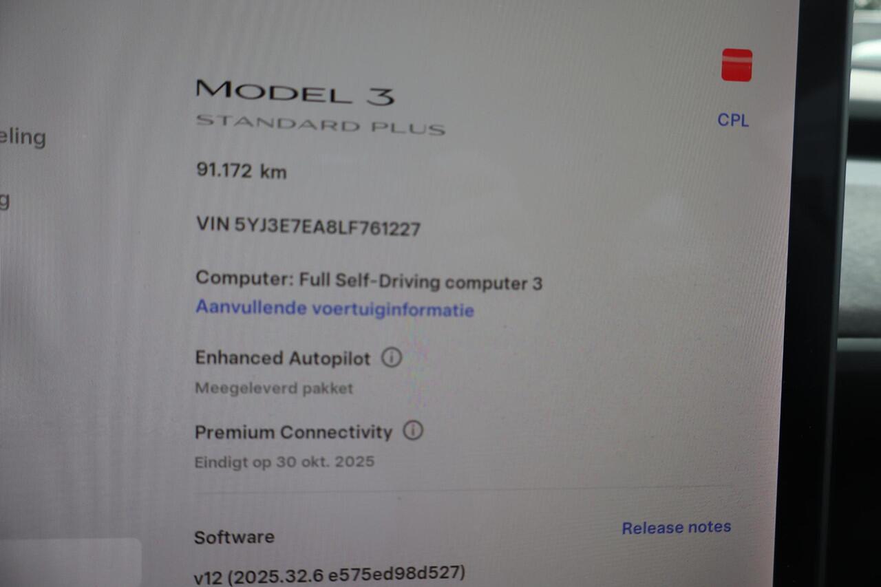 Tesla Model 3 Standard RWD Plus 60 kWh (¤16.938,- excl. BTW), 90% SOH, Lederen interieur, Cruise control, 360 Camera, Autopilot computer 3