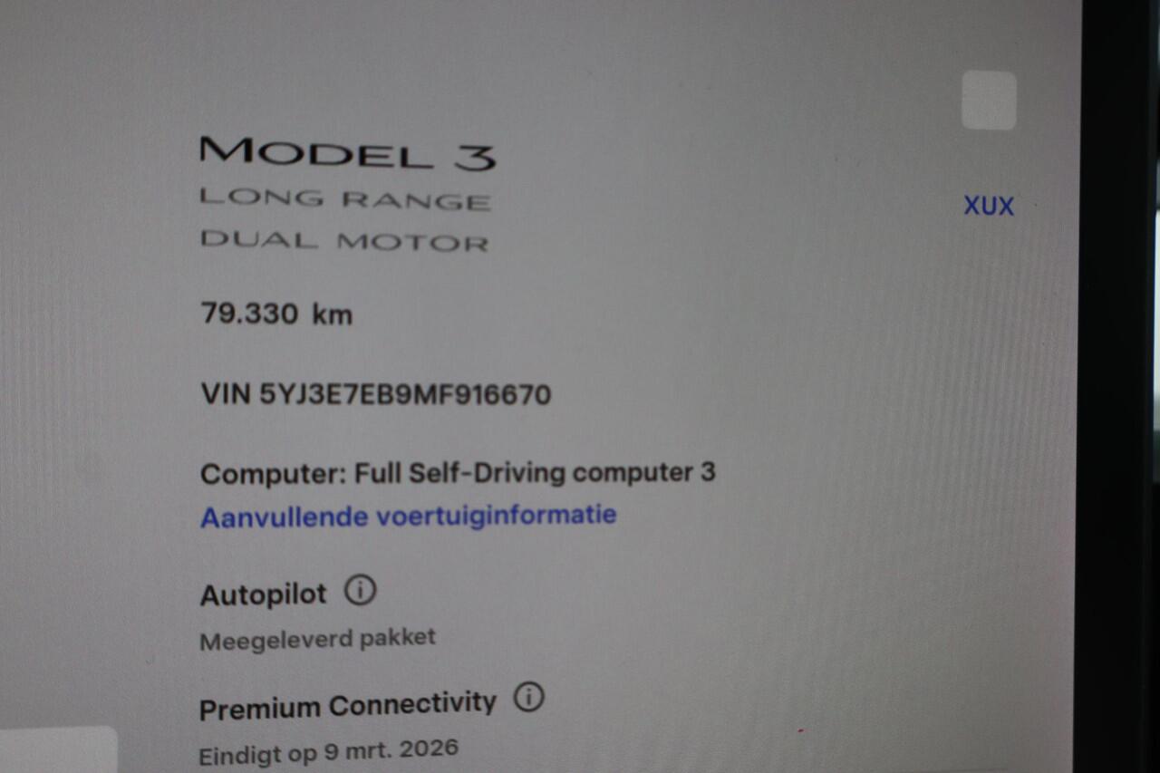 Tesla Model 3 Long Range AWD 75 kWh 93% SOH, Warmtepomp, Autopilot computer 3.0, Lichtmetalen wielen, Panoramadak