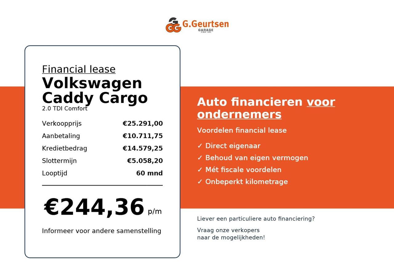 Volkswagen CADDY Cargo 2.0 TDI Comfort DSG Automaat, Apple Carplay, Armsteun, Verdiept Tussenschot, Ventilatierooster,