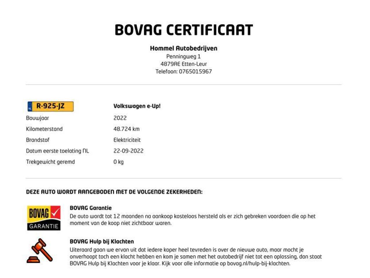 Volkswagen UP! e-Up! e-up! SOH 93,5% !!!- 2 LAADKABELS - CLIMATE CONTROL - STOELVERWARMING - CRUISE CONTROL - LICHTSENSOR - VOORRUITVERWARMING - BLUETOOTH - PARKEERSENSOREN ACHTER - ACHTERUIT RIJCAMERA